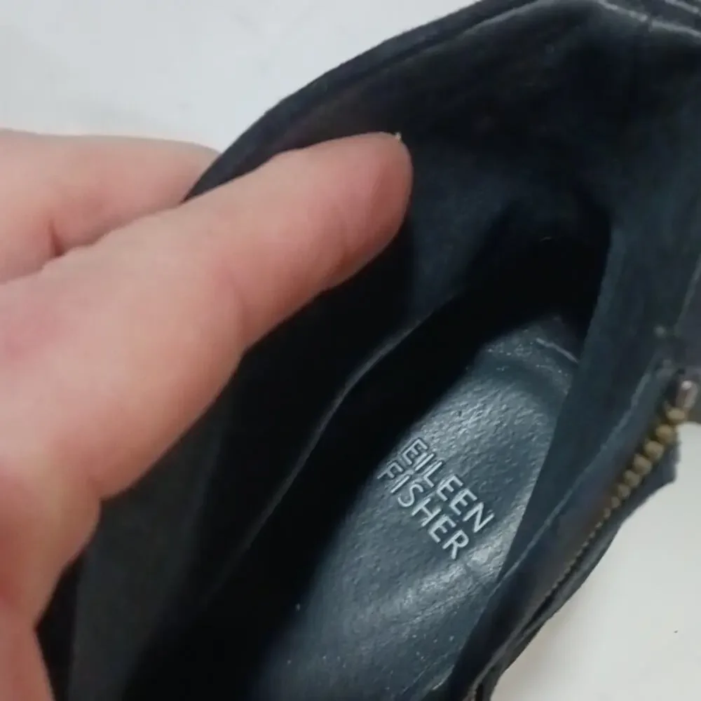 Eileen Fisher Prim Black Tumbled Nubuck Leather Booties Womans 7.5